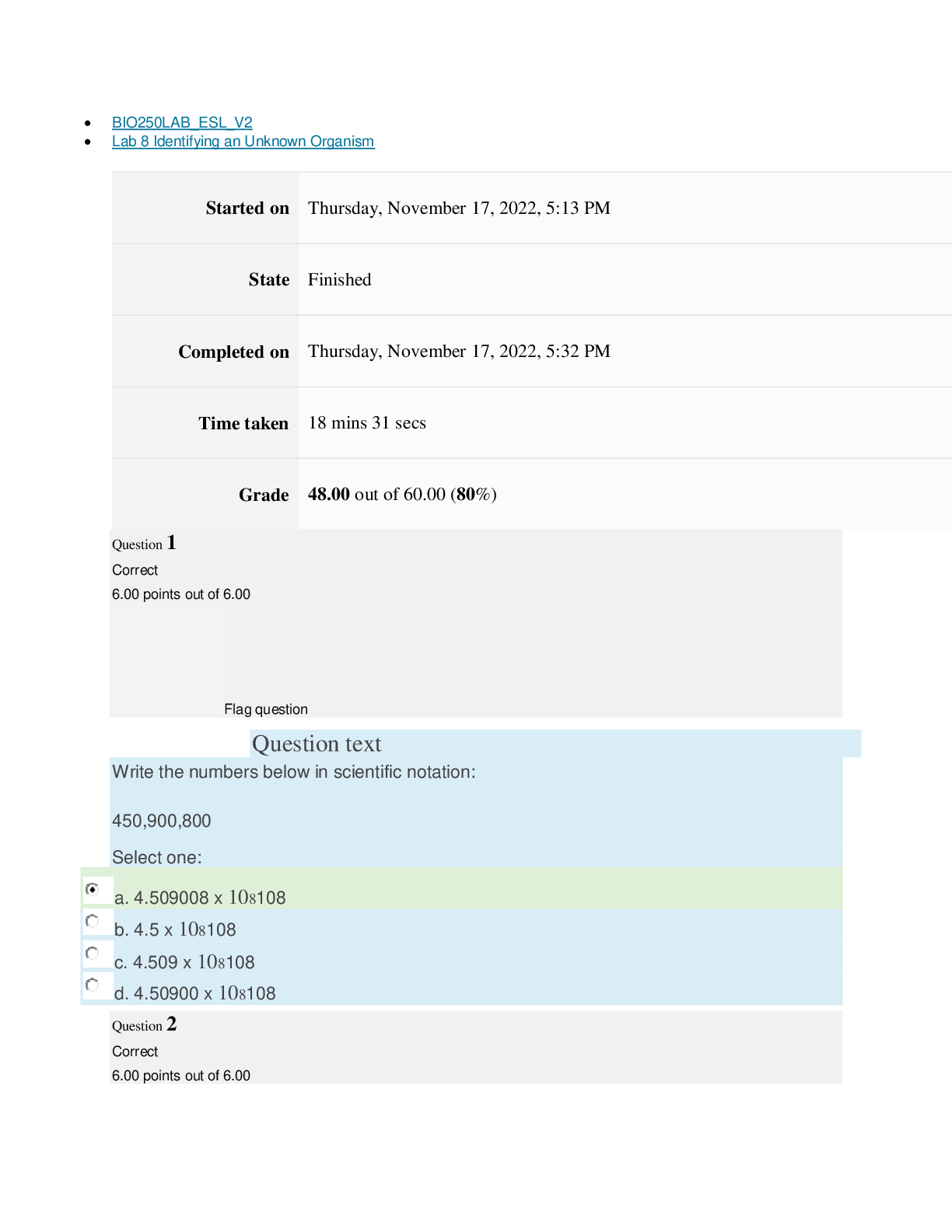 Preview image for BIO250 Lab 8 Identifying an Unknown Organism LAB QUIZ[ALREADY PASSED]
